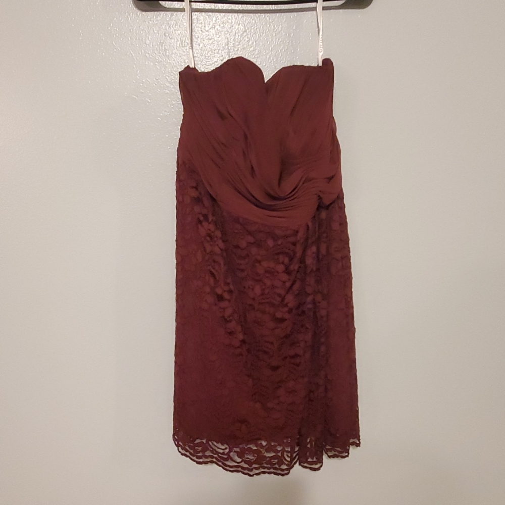 Wine color Strapless bridesmaid dress